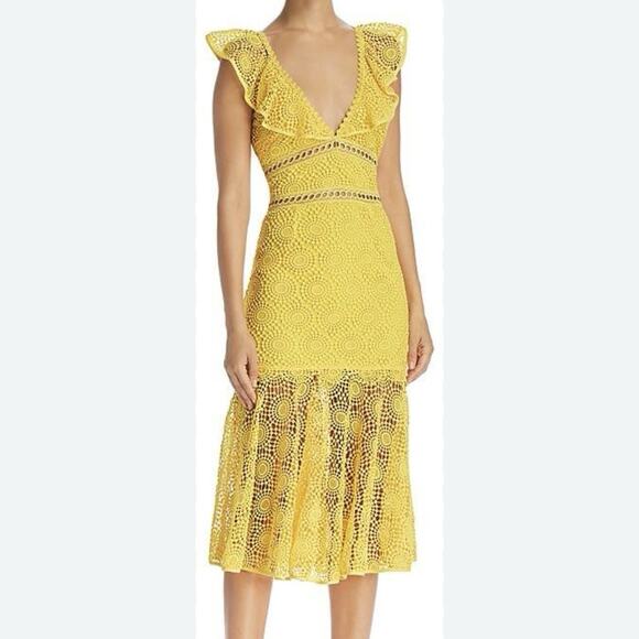 Saylor Leilani Lace Midi In Yellow Women’s Size XS - Picture 1 of 14